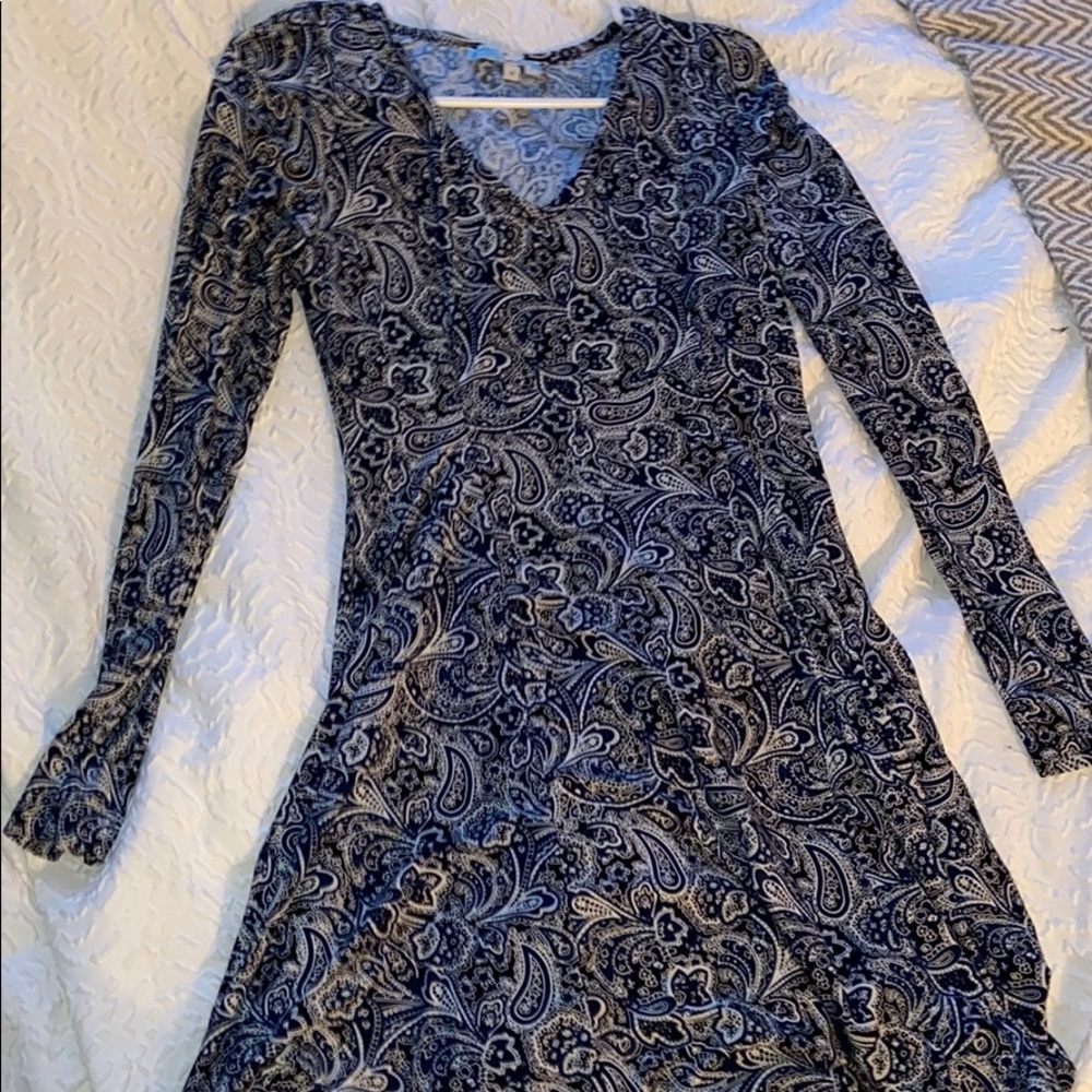 Paisley long sleeve midi dress
